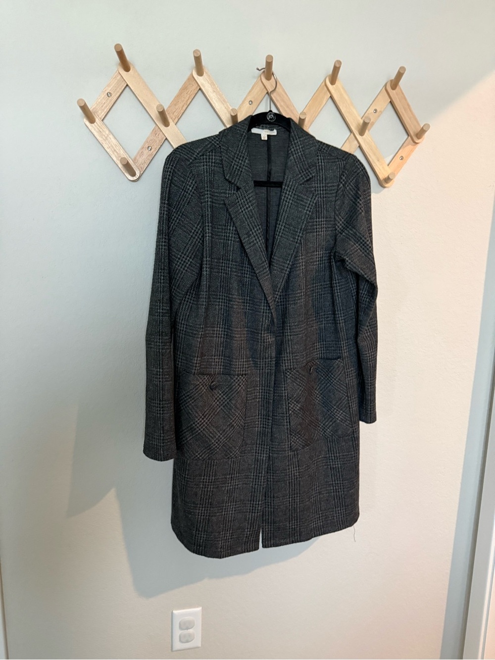 ANTHROPOLOGIE Harlyn Grey Plaid Long Coat Jacket